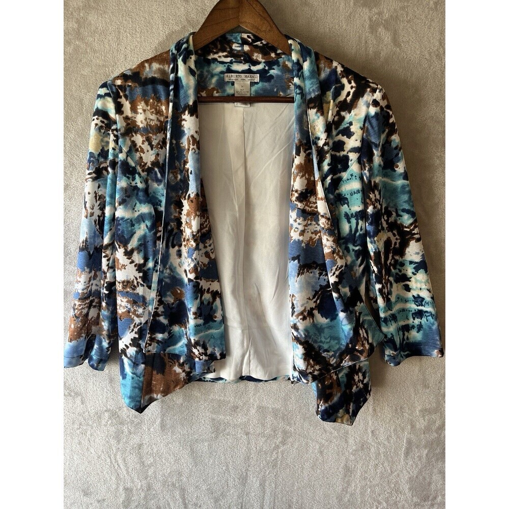 Alberto Makali Cardigan Jacket Women's M Blue Abstract Artsy Art To Wear Coastal